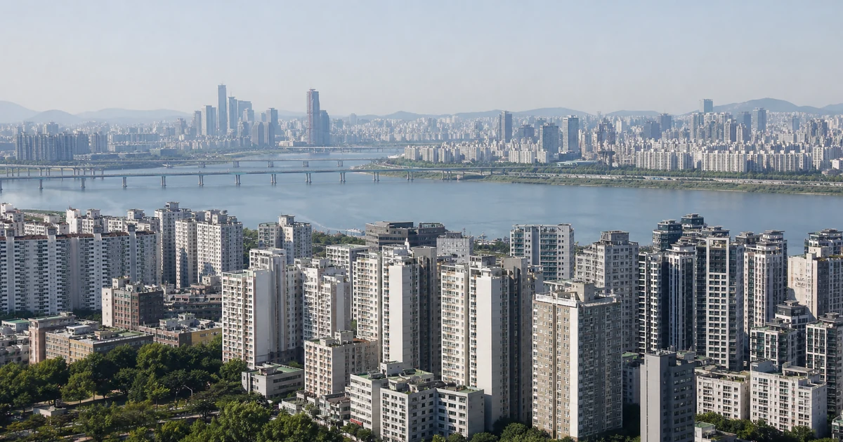 서울 성동·마포 한강벨트의 고층 아파트 단지와 한강 너머 강남 스카이라인이 함께 보이는 전경, 재산세 고지서를 떠올리게 하는 차분한 도시 풍경